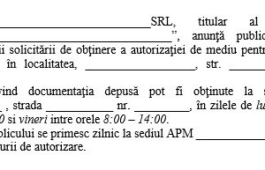Anunt privind solicitare autorizatie de mediu