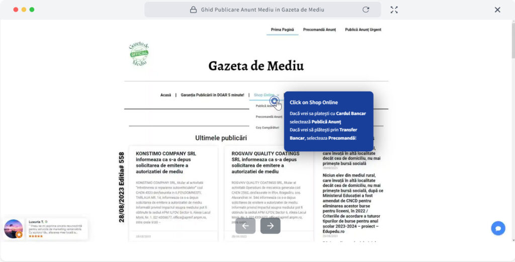 pas 1 publicare anunt de mediu gazeta de mediu