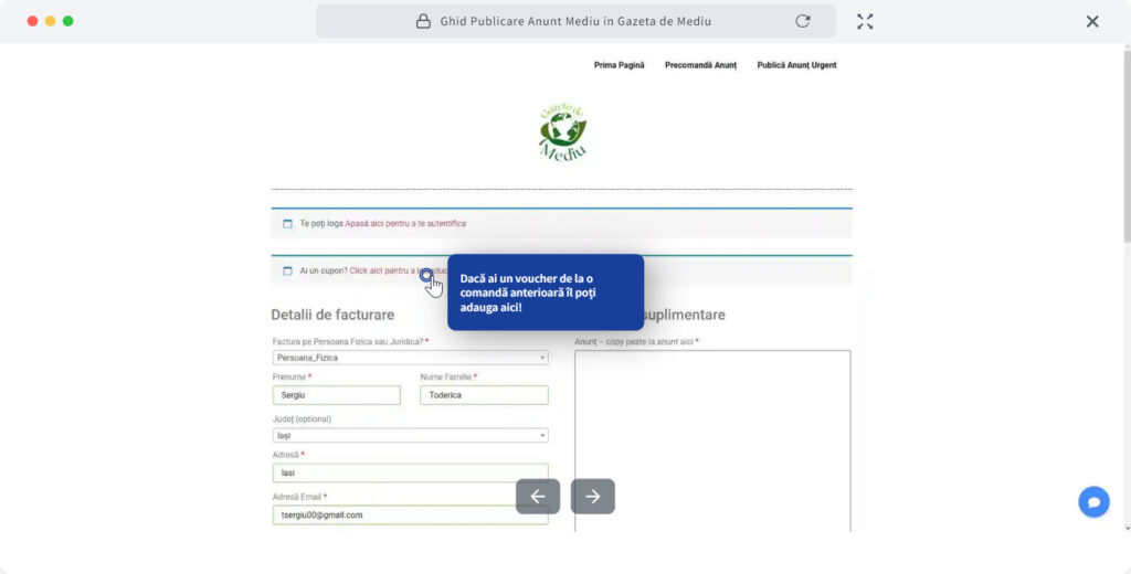pas 4 publicare anunt de mediu gazeta de mediu