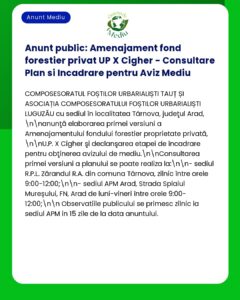 Anunt public: Amenajament fond forestier privat UP X Cigher - Consulta