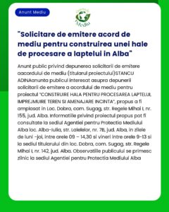 Solicitare de emitere acord de mediu pentru construirea unei hale de p