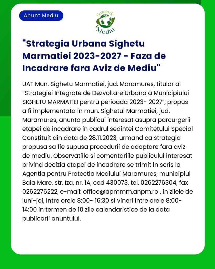 Strategia Urbana Sighetu Marmatiei 2023-2027 - Faza de Incadrare fara