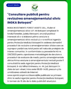 Consultare publică pentru revizuirea amenajamentului silvic INGKA Boto
