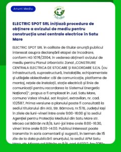ELECTRIC SPOT SRL inițiază procedura de obținere a avizului de mediu p