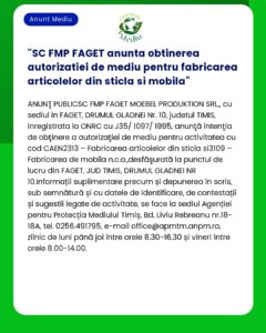 SC FMP FAGET anunta obtinerea autorizatiei de mediu pentru fabricarea