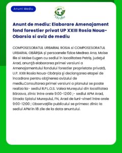 Anunt de mediu: Elaborare Amenajament fond forestier privat UP XXIII R