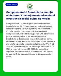 Composesoratul Dumbrăvița anunță elaborarea Amenajamentului fondului f