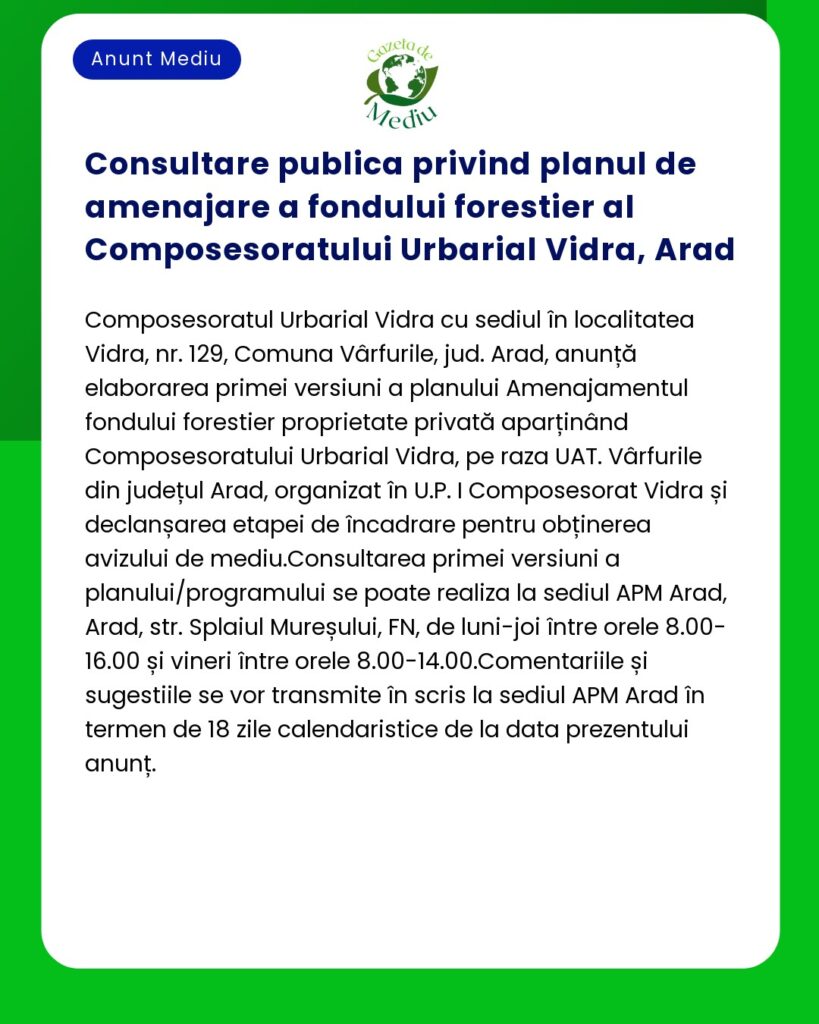 Consultare publica privind planul de amenajare a fondului forestier al