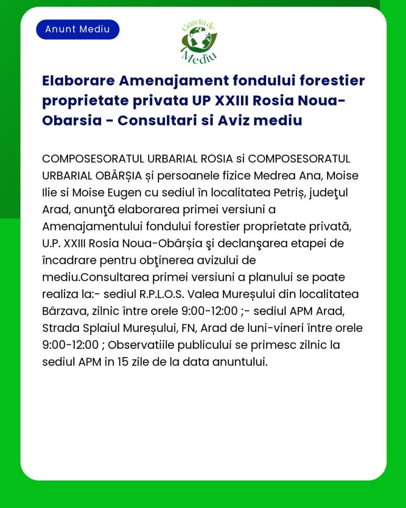 Elaborare Amenajament fondului forestier proprietate privata UP XXIII