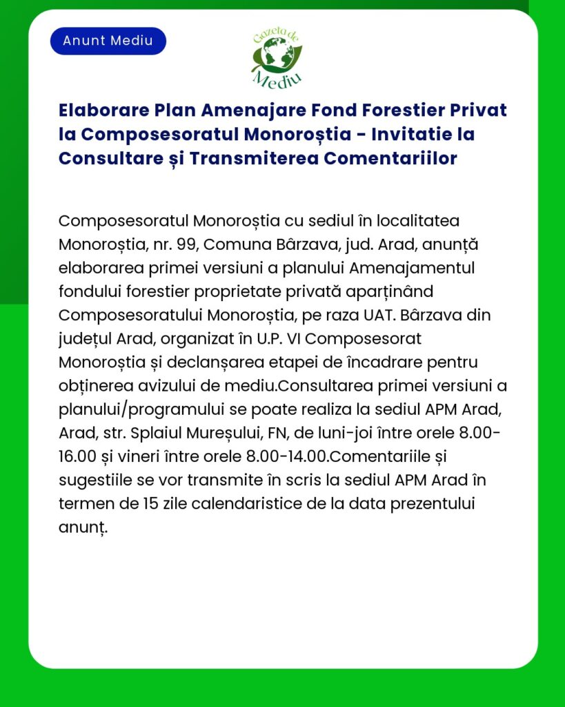 Elaborare Plan Amenajare Fond Forestier Privat la Composesoratul Monor