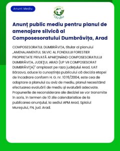 Anunț public mediu pentru planul de amenajare silvică al Composesoratu