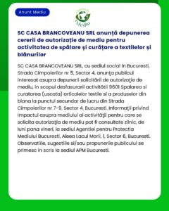 SC CASA BRANCOVEANU SRL anunță depunerea cererii de autorizație de med