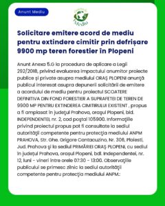 Solicitare emitere acord de mediu pentru extindere cimitir prin defriș