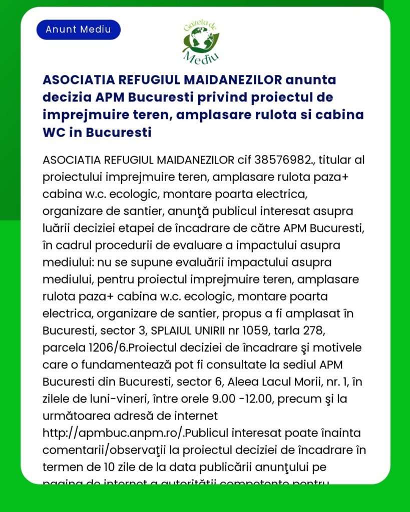 ASOCIATIA REFUGIUL MAIDANEZILOR anunta decizia APM Bucuresti privind p