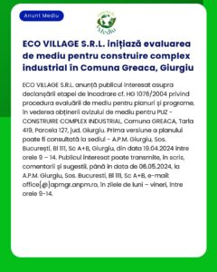 ECO VILLAGE S.R.L. inițiază evaluarea de mediu pentru construire compl