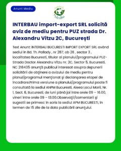 INTERBAU import-export SRL solicită aviz de mediu pentru PUZ strada Dr