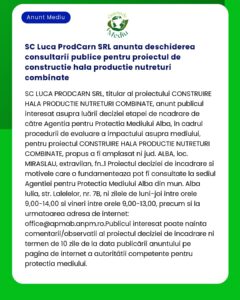 SC Luca ProdCarn SRL anunta deschiderea consultarii publice pentru pro