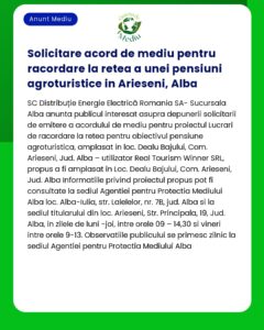 Solicitare acord de mediu pentru racordare la retea a unei pensiuni ag