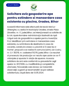 Solicitare aviz gospodarire ape pentru extindere si mansardare casa ex