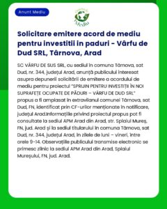Solicitare emitere acord de mediu pentru investitii in paduri - Vârfu