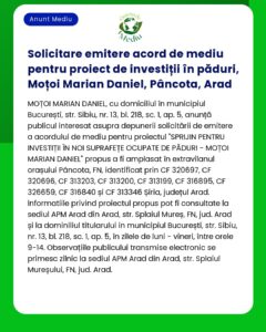 Solicitare emitere acord de mediu pentru proiect de investiții în pădu