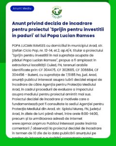 Anunt privind decizia de incadrare pentru proiectul 'Sprijin pentru in
