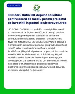 BC Codru Dafin SRL depune solicitare pentru acord de mediu pentru proi