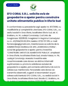 EFO CORAL S.R.L. solicita aviz de gospodarire a apelor pentru construi