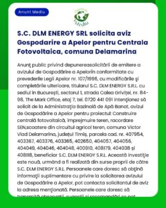 S.C. DLM ENERGY SRL solicita aviz Gospodarire a Apelor pentru Centrala