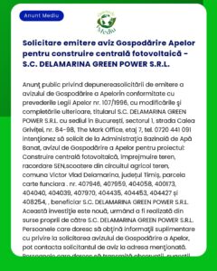 Solicitare emitere aviz Gospodărire Apelor pentru construire centrală