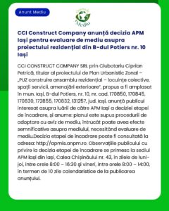 CCI Construct Company anunță decizia APM Iași pentru evaluare de mediu
