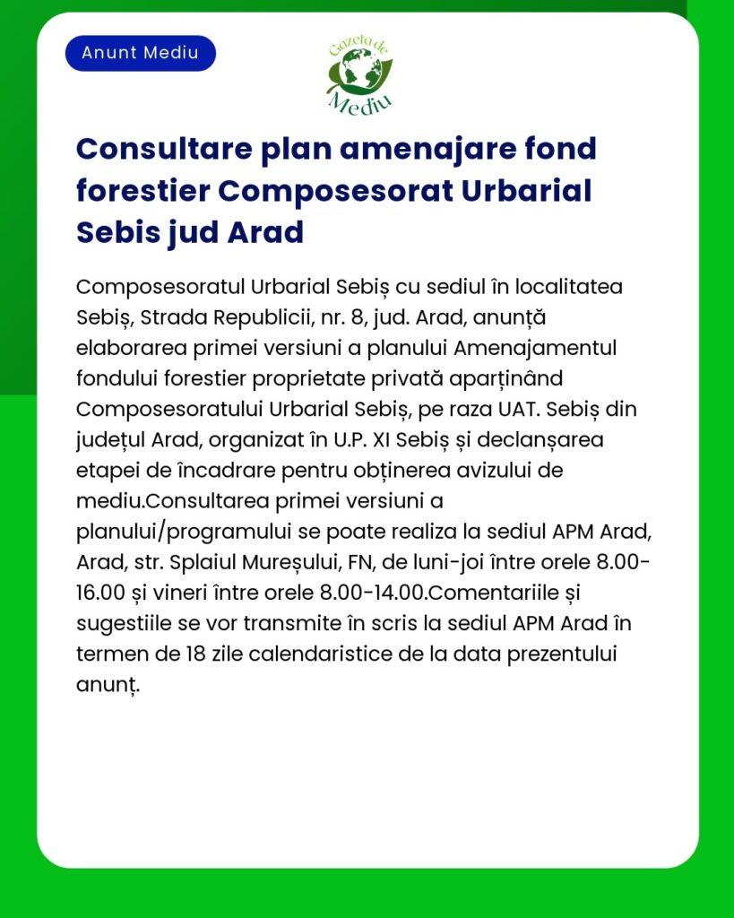 Consultare plan amenajare fond forestier Composesorat Urbarial Sebis j