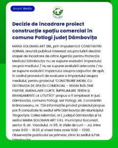 Decizie de încadrare proiect construcție spațiu comercial în comuna Po