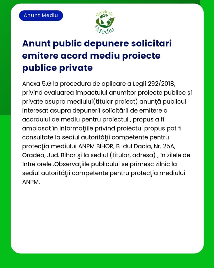 Titlul proiectului și titularul nu sunt menționate explicit în textul anunțului