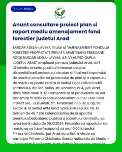 Anunt consultare proiect plan si raport mediu amenajament fond foresti