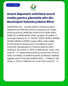 Anunt depunere solicitare acord mediu pentru plantatie afin din Munici