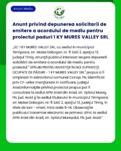 Anunt privind depunerea solicitarii de emitere a acordului de mediu pe