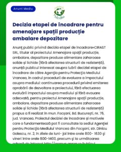 Decizia etapei de încadrare pentru amenajare spațiu de producție și depozitare ambalaje și produse alimentare