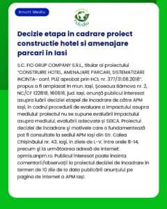 Decizie etapa in cadrare proiect constructie hotel si amenajare parcar