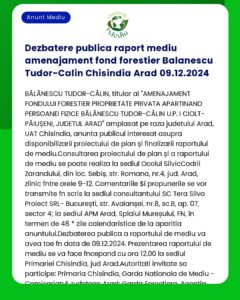 Dezbatere publica raport mediu amenajament fond forestier Balanescu Tu