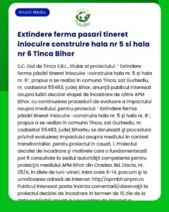 Aviz de la tanti Mediu privind extinderea fermelor de pasari in Tinca Bihor Acesta detaliază construcția la amplasamentele 5 și 6 făcând referire la feedback-ul publicului și la evaluarea impactului asupra mediului