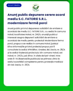Proiectul de modernizare fermă de porci Holod județul Bihor solicitare aviz de mediu