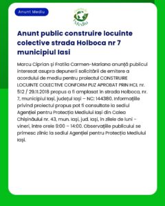 Anunț public pentru construirea de locuințe colective în Iași România