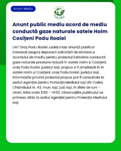 Proiect privind conductele de gaze naturale în satele Holm Coșiteni și Podu Iloaiei județul Iași