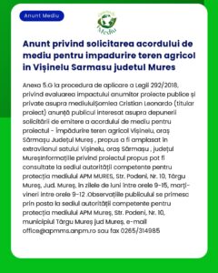 Anunt privind solicitarea acordului de mediu pentru impadurire teren a