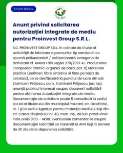 Anunt privind solicitarea autorizației integrate de mediu pentru Proin