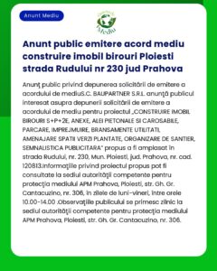 Anunt public emitere acord mediu construire imobil birouri Ploiesti st