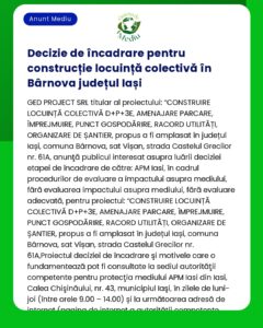 Decizie de realizare a unui proiect de construire pentru locuințe colective în Bârnova județul Iași ce include planuri pentru dezvoltarea infrastructurii