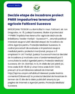 Decizie administrativă reîmpădurirea terenurilor agricole în Fălticeni Suceava România referitor la procedurile privind locale de mediu