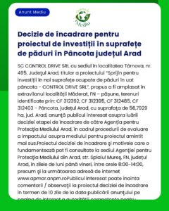 Decizie de încadrare pentru proiectul de investiții în suprafețe de pă